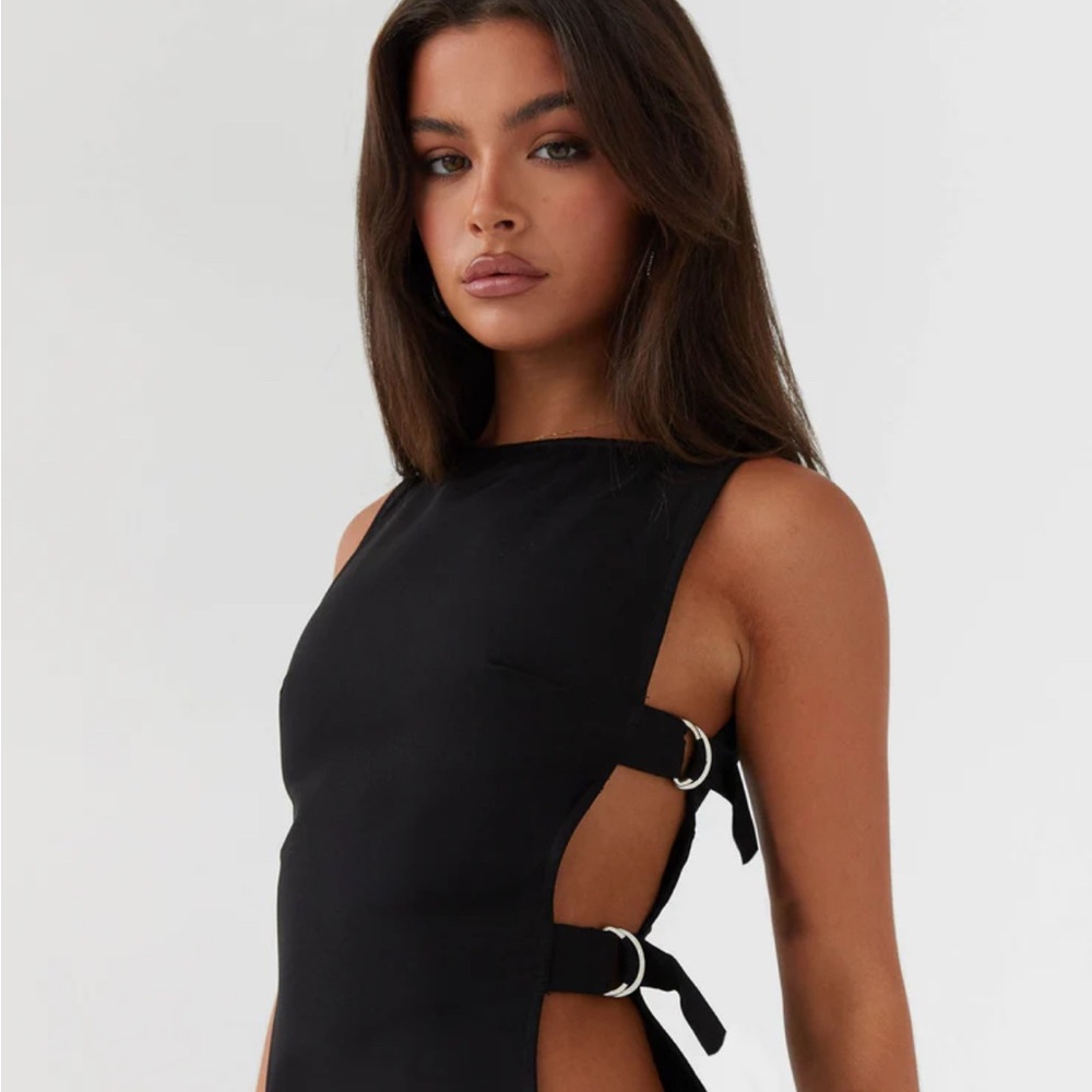 Peppermayo Black Backless Top with Ring Details